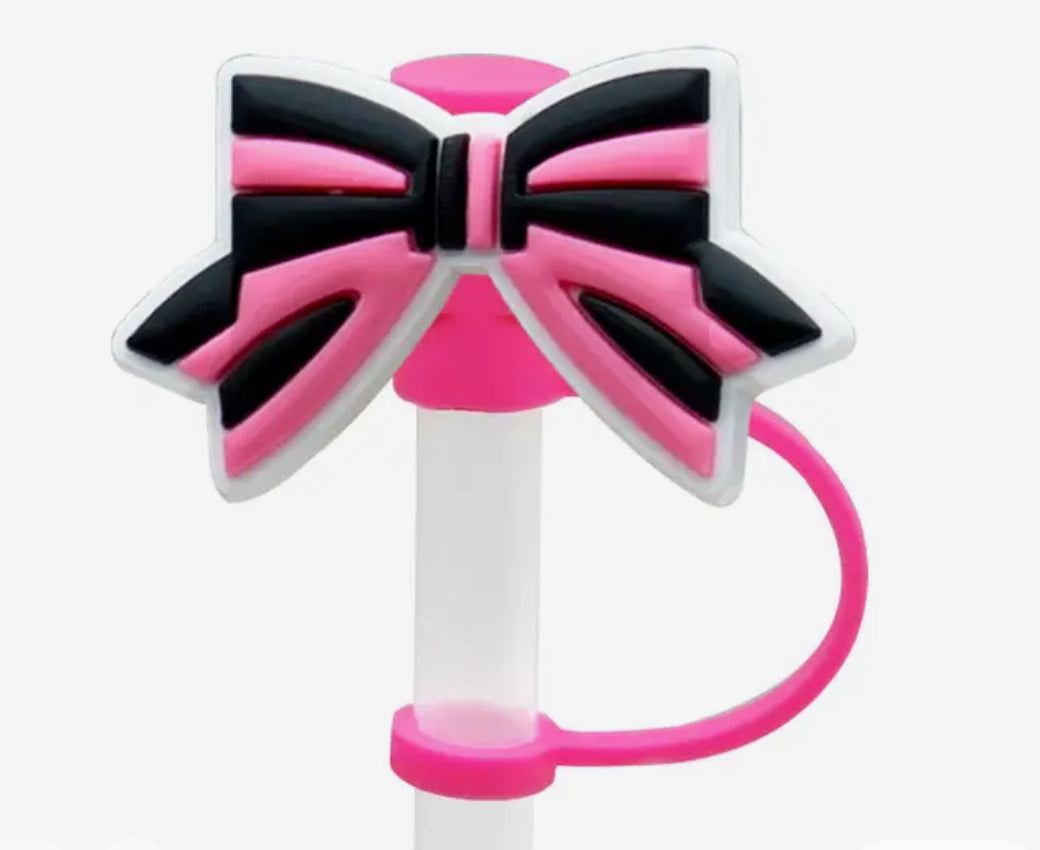 Tumbler Straw Topper-Pink/Black Bow