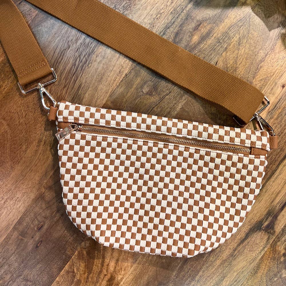 Westlyn Woven Bum Bag: Checkered Brown