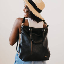 Load image into Gallery viewer, Vegan Leather Backpack &amp; Crossbody Tote Bag: Black
