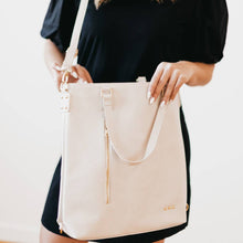 Load image into Gallery viewer, Vegan Leather Backpack &amp; Crossbody Tote Bag: Cream
