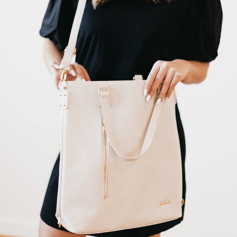 Vegan Leather Backpack & Crossbody Tote Bag: Cream