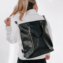 Load image into Gallery viewer, Vegan Leather Backpack &amp; Crossbody Tote Bag: Black
