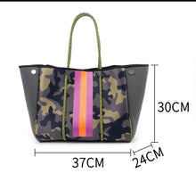 Load image into Gallery viewer, Neoprene White Tote with Pastel Stripe
