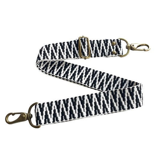 Black/White Geometric Woven Bag Strap