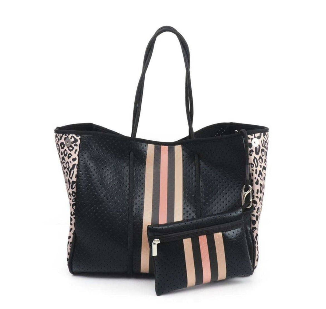 Neoprene Black with Leopard Tote Bag