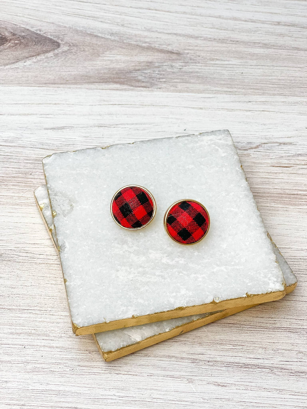 Buffalo Check Earrings-Red