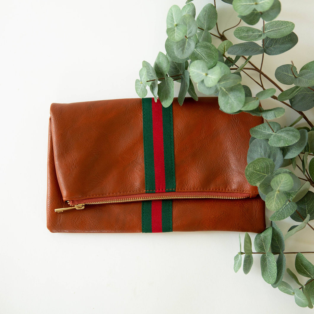 Preppy Stripe Foldover Clutch-Red/Green Stripe