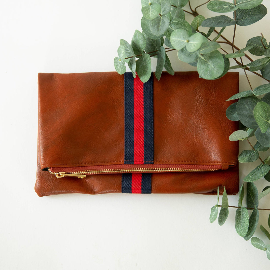 Preppy Stripe Foldover Clutch-Navy/Red Stripe