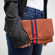 Load image into Gallery viewer, Preppy Stripe Foldover Clutch-Navy/Red Stripe
