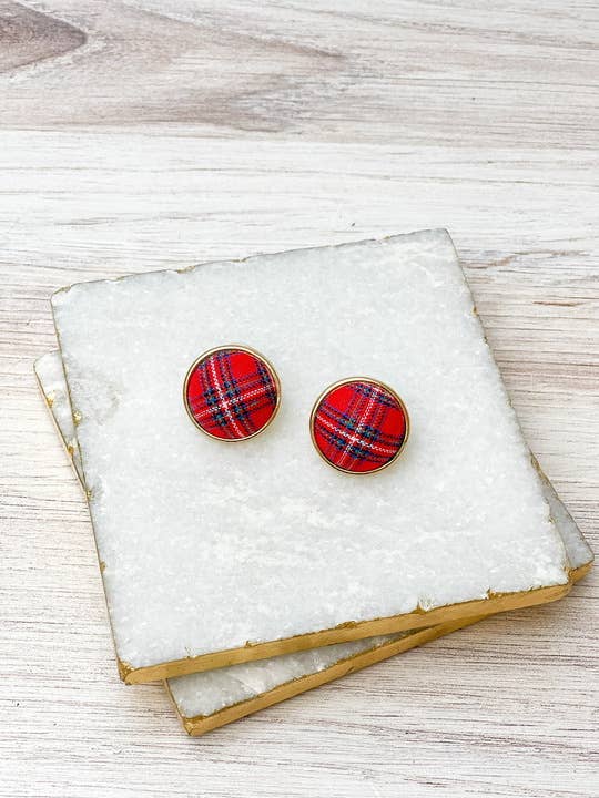 Plaid Button Stud Earrings