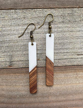 Load image into Gallery viewer, Boho White Resin &amp; Wood Bar Earrings
